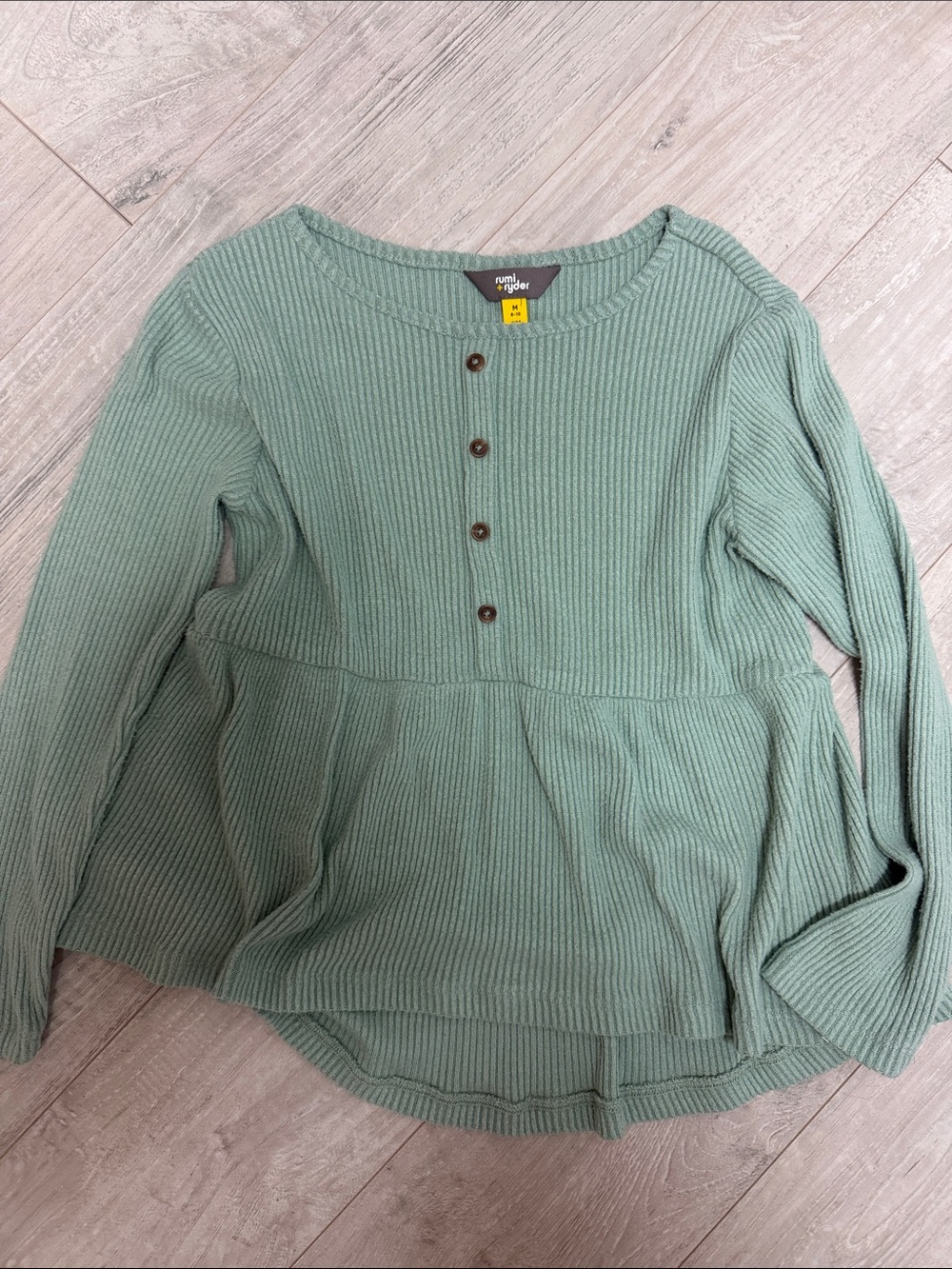 Cat & Jack Girls' Sage Green Ribbed Peplum Top